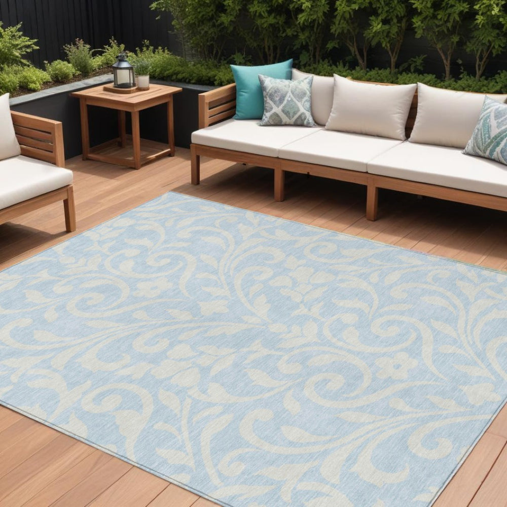 HomeRoots 9' Sky Blue and Ivory Floral Area Rug - Elegant, Washable Design for Indoor and Outdoor Spaces 9' X 12' 591481