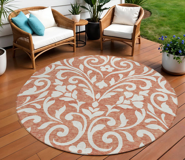 Homeroots 3' Artichoke Green Floral Indoor Outdoor Area Rug - Stylish, Washable, Stain Resistant, Durable Design 8' Round Polyester 591485