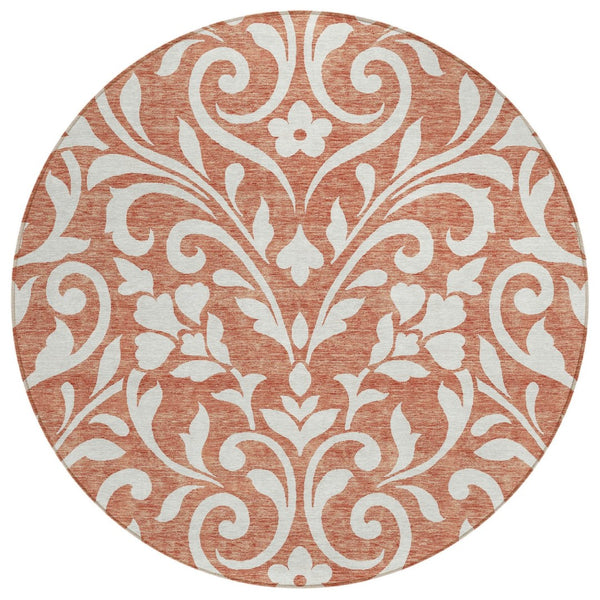 HomeRoots 5' Salmon and Ivory Floral Area Rug – Stylish Washable Indoor/Outdoor Design for Any Space 8' Round 591485
