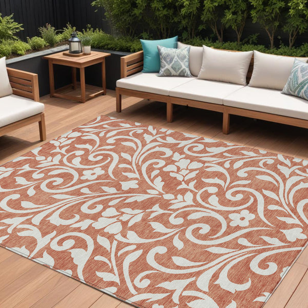 Homeroots 3' Artichoke Green Floral Indoor Outdoor Area Rug - Stylish, Washable, Stain Resistant, Durable Design 8' X 10' Polyester 591486