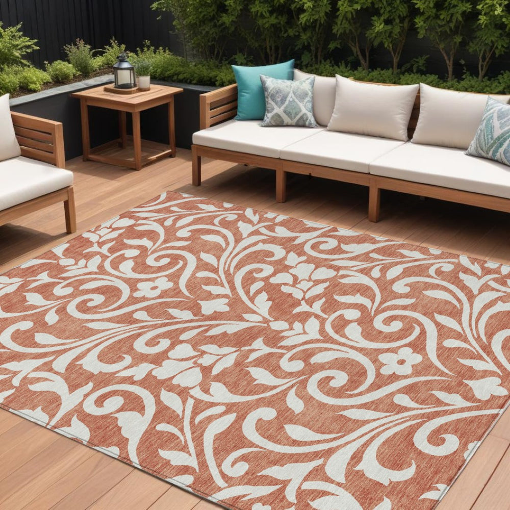 HomeRoots 9' Salmon and Ivory Floral Washable Area Rug – Perfect for Indoor and Outdoor Elegance and Durability 9' X 12' 591487