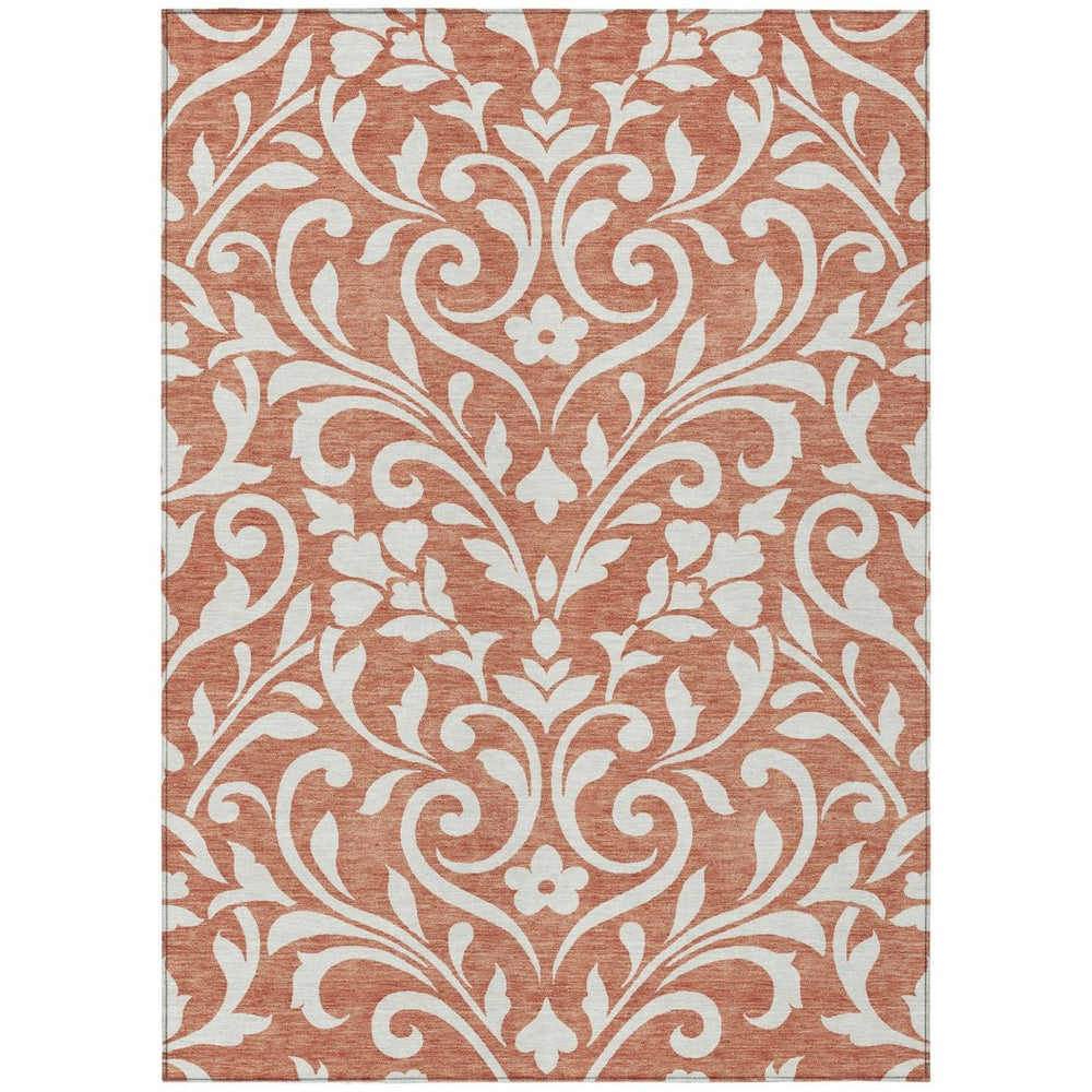 HomeRoots 9' Salmon and Ivory Floral Washable Area Rug – Perfect for Indoor and Outdoor Elegance and Durability 9' X 12' 591487