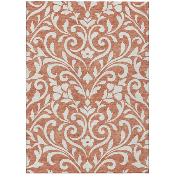 HomeRoots 5' Salmon and Ivory Floral Area Rug – Stylish Washable Indoor/Outdoor Design for Any Space 10' X 14' 591488