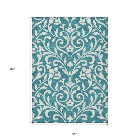 Homeroots 3' Artichoke Green Floral Indoor Outdoor Area Rug - Stylish, Washable, Stain Resistant, Durable Design 3' X 5' Polyester 591489