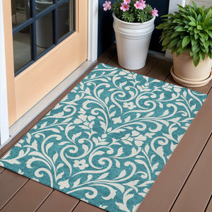 Homeroots 3' Artichoke Green Floral Indoor Outdoor Area Rug - Stylish, Washable, Stain Resistant, Durable Design 3' X 5' Polyester 591489