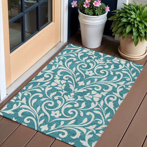 Homeroots 3' Artichoke Green Floral Indoor Outdoor Area Rug - Stylish, Washable, Stain Resistant, Durable Design 3' X 5' Polyester 591489