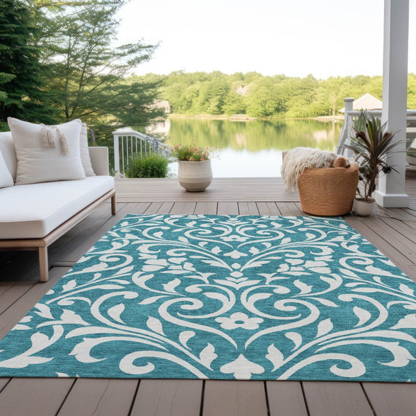 Homeroots 3' Artichoke Green Floral Indoor Outdoor Area Rug - Stylish, Washable, Stain Resistant, Durable Design 3' X 5' Polyester 591489