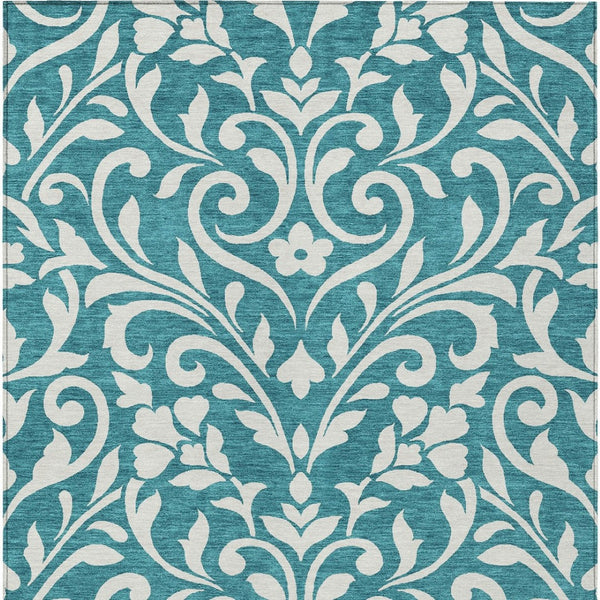 Homeroots 3' Artichoke Green Floral Indoor Outdoor Area Rug - Stylish, Washable, Stain Resistant, Durable Design 5' X 8' Polyester 591490