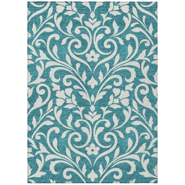 HomeRoots 5' Indoor Outdoor Teal Blue Floral Area Rug - Durable, Washable, Perfect for Homes & Patios 5' X 8' 591490