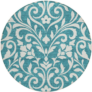 Homeroots 3' Artichoke Green Floral Indoor Outdoor Area Rug - Stylish, Washable, Stain Resistant, Durable Design 8' Round Polyester 591491