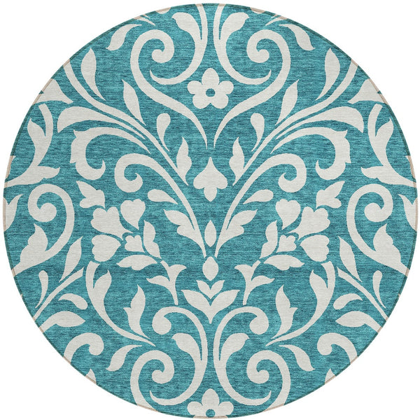 Homeroots 3' Artichoke Green Floral Indoor Outdoor Area Rug - Stylish, Washable, Stain Resistant, Durable Design 8' Round Polyester 591491