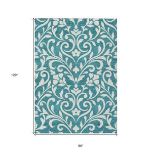 Homeroots 3' Artichoke Green Floral Indoor Outdoor Area Rug - Stylish, Washable, Stain Resistant, Durable Design 8' X 10' Polyester 591492