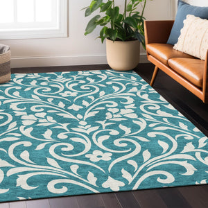 Homeroots 3' Artichoke Green Floral Indoor Outdoor Area Rug - Stylish, Washable, Stain Resistant, Durable Design 8' X 10' Polyester 591492