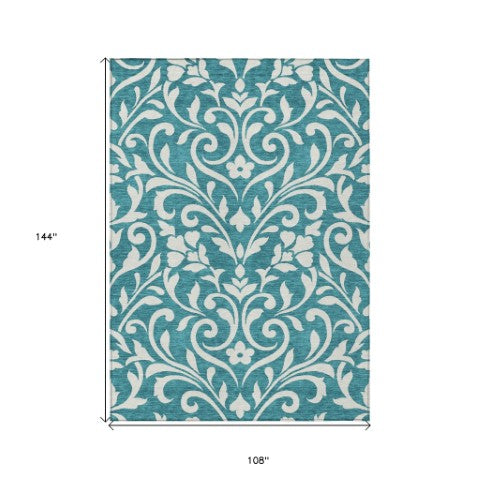 Homeroots 3' Artichoke Green Floral Indoor Outdoor Area Rug - Stylish, Washable, Stain Resistant, Durable Design 9' X 12' Polyester 591493