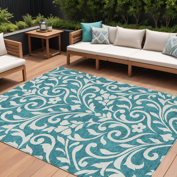 Homeroots 3' Artichoke Green Floral Indoor Outdoor Area Rug - Stylish, Washable, Stain Resistant, Durable Design 9' X 12' Polyester 591493