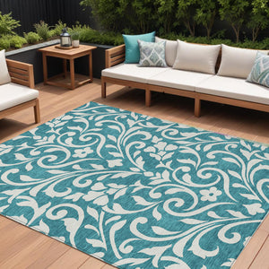 Homeroots 3' Artichoke Green Floral Indoor Outdoor Area Rug - Stylish, Washable, Stain Resistant, Durable Design 10' X 14' Polyester 591494