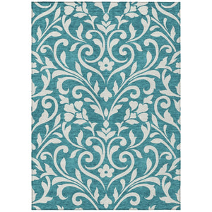 HomeRoots 5' Indoor Outdoor Teal Blue Floral Area Rug - Durable, Washable, Perfect for Homes & Patios 10' X 14' 591494