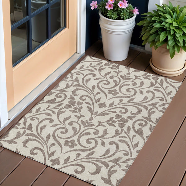Homeroots 3' Artichoke Green Floral Indoor Outdoor Area Rug - Stylish, Washable, Stain Resistant, Durable Design 3' X 5' Polyester 591495