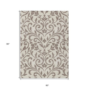 Homeroots 3' Artichoke Green Floral Indoor Outdoor Area Rug - Stylish, Washable, Stain Resistant, Durable Design 5' X 8' Polyester 591496