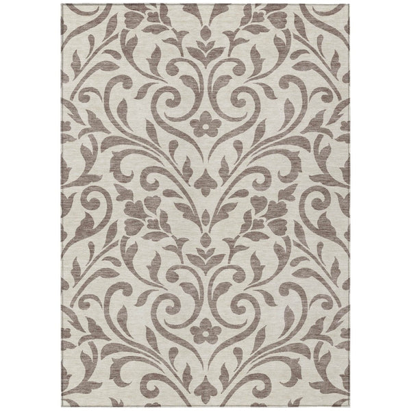 HomeRoots 5' Durable Floral Indoor Outdoor Area Rug in Taupe and Ivory for Elegant, Low-Maintenance Living Spaces 5' X 8' 591496