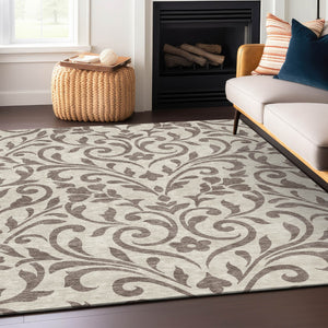 Homeroots 3' Artichoke Green Floral Indoor Outdoor Area Rug - Stylish, Washable, Stain Resistant, Durable Design 5' X 8' Polyester 591496