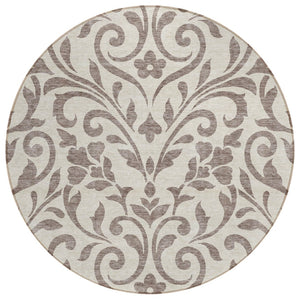 HomeRoots 5' Durable Floral Indoor Outdoor Area Rug in Taupe and Ivory for Elegant, Low-Maintenance Living Spaces 8' Round 591497