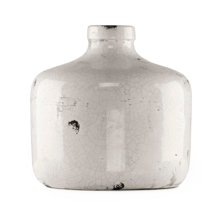 Zentique Distressed Crackle White Vase 11.5"x12" Ceramic Vintage Antique-Style Glaze for Rustic Decor 5914L