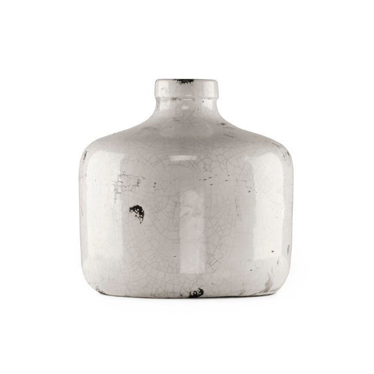 Zentique Distressed Crackle White Vase with Antique Glazed Finish, 9" Rustic Ceramic Decor for Mantel/Tabletop 5914M