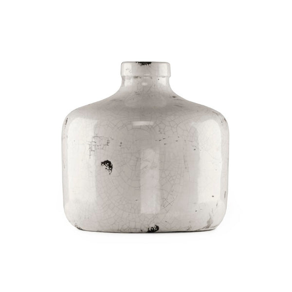Zentique Distressed Crackle White Vase with Antique Glazed Finish, 9" Rustic Ceramic Decor for Mantel/Tabletop 5914M