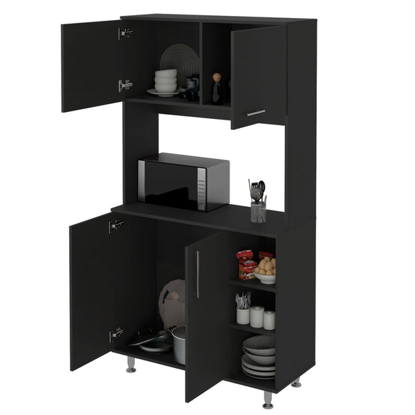 English Elm Colorado Pantry Cabinet with Hutch and Bottom Cabinet, Three Open Shelves, Spacious 37" Prep Surface Black 42 L x 21 W x 5 H B128S00134