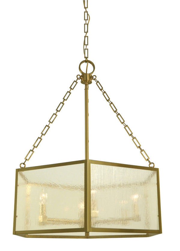 Framburg 6-light Geometric Brushed Brass Mila Dining Chandelier With Seedy Glass, Handmade In The Usa Brushed Brass Metal 5915 Br