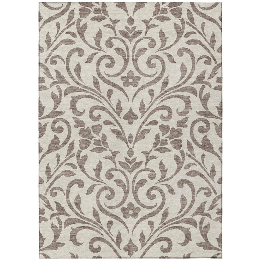 HomeRoots 5' Durable Floral Indoor Outdoor Area Rug in Taupe and Ivory for Elegant, Low-Maintenance Living Spaces 10' X 14' 591500
