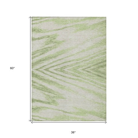 Homeroots 3' Artichoke Green And Gray Abstract Washable Area Rug For Indoor And Outdoor Spaces, Durable Design 3' X 5' Polyester 591501