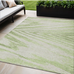 Homeroots 3' Artichoke Green And Gray Abstract Washable Area Rug For Indoor And Outdoor Spaces, Durable Design 5' X 8' Polyester 591502