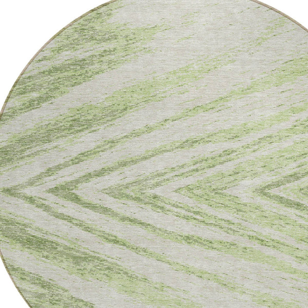 Homeroots 3' Artichoke Green And Gray Abstract Washable Area Rug For Indoor And Outdoor Spaces, Durable Design 8' Round Polyester 591503