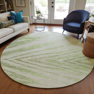 Homeroots 3' Artichoke Green And Gray Abstract Washable Area Rug For Indoor And Outdoor Spaces, Durable Design 8' Round Polyester 591503