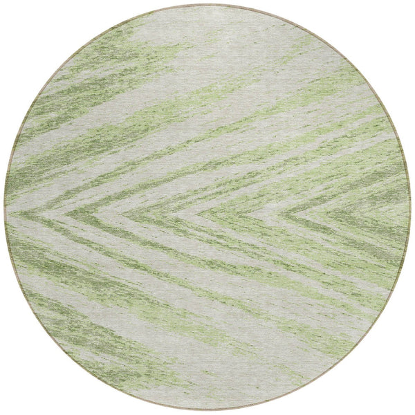 Homeroots 3' Artichoke Green And Gray Abstract Washable Area Rug For Indoor And Outdoor Spaces, Durable Design 8' Round Polyester 591503