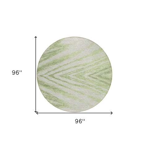 Homeroots 3' Artichoke Green And Gray Abstract Washable Area Rug For Indoor And Outdoor Spaces, Durable Design 8' Round Polyester 591503