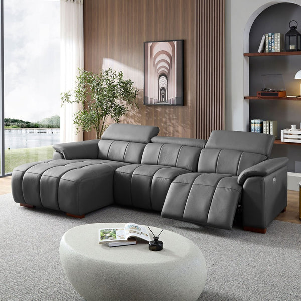 English Elm Wall-Hugger Reclining Sofa: Modern L-Shaped Genuine Leather Couch With Usb, Adjustable Comfort Features W2582S00020-GIGA