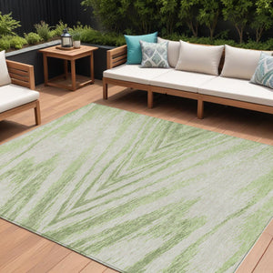 Homeroots 3' Artichoke Green And Gray Abstract Washable Area Rug For Indoor And Outdoor Spaces, Durable Design 8' X 10' Polyester 591504
