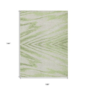 Homeroots 3' Artichoke Green And Gray Abstract Washable Area Rug For Indoor And Outdoor Spaces, Durable Design 9' X 12' Polyester 591505