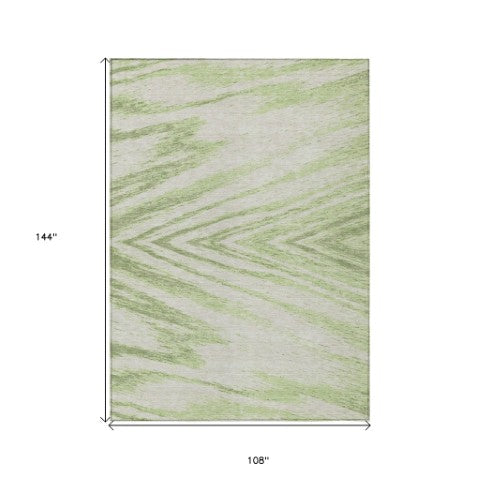 Homeroots 3' Artichoke Green And Gray Abstract Washable Area Rug For Indoor And Outdoor Spaces, Durable Design 9' X 12' Polyester 591505
