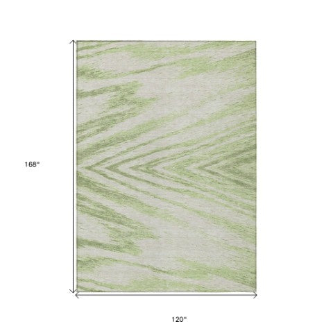 Homeroots 3' Artichoke Green And Gray Abstract Washable Area Rug For Indoor And Outdoor Spaces, Durable Design 10' X 14' Polyester 591506