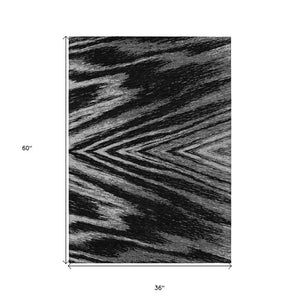 Homeroots 3' Artichoke Green And Gray Abstract Washable Area Rug For Indoor And Outdoor Spaces, Durable Design 3' X 5' Polyester 591507