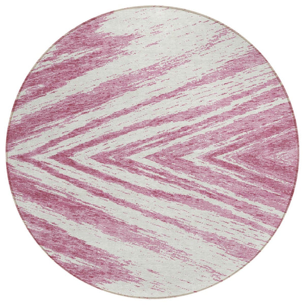 HomeRoots 5' Blush and Ivory Abstract Washable Area Rug for Indoor and Outdoor Use - Durable, Stylish Comfort 8' Round 591515