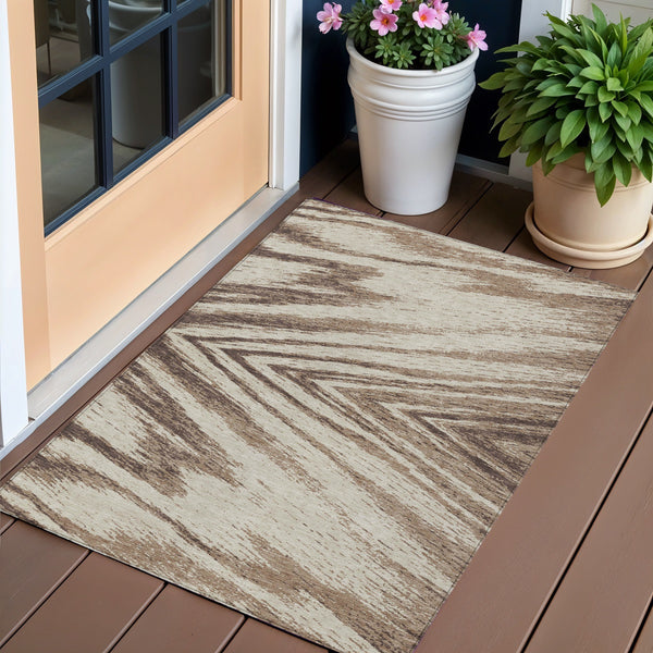 Homeroots 3' Artichoke Green And Gray Abstract Washable Area Rug For Indoor And Outdoor Spaces, Durable Design 3' X 5' Polyester 591519