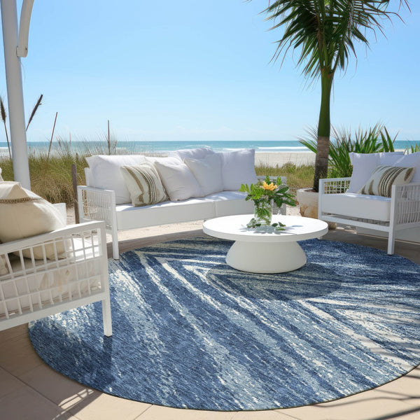 Homeroots 3' Artichoke Green And Gray Abstract Washable Area Rug For Indoor And Outdoor Spaces, Durable Design 8' Round Polyester 591527