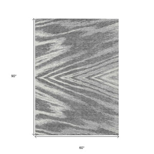 Homeroots 3' Artichoke Green And Gray Abstract Washable Area Rug For Indoor And Outdoor Spaces, Durable Design 5' X 8' Polyester 591532