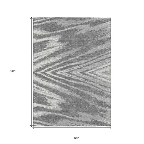 Homeroots 3' Artichoke Green And Gray Abstract Washable Area Rug For Indoor And Outdoor Spaces, Durable Design 5' X 8' Polyester 591532