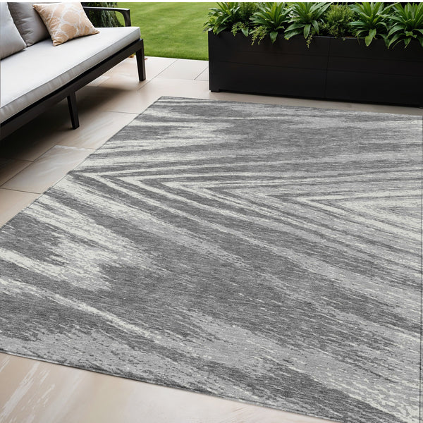 Homeroots 3' Artichoke Green And Gray Abstract Washable Area Rug For Indoor And Outdoor Spaces, Durable Design 5' X 8' Polyester 591532